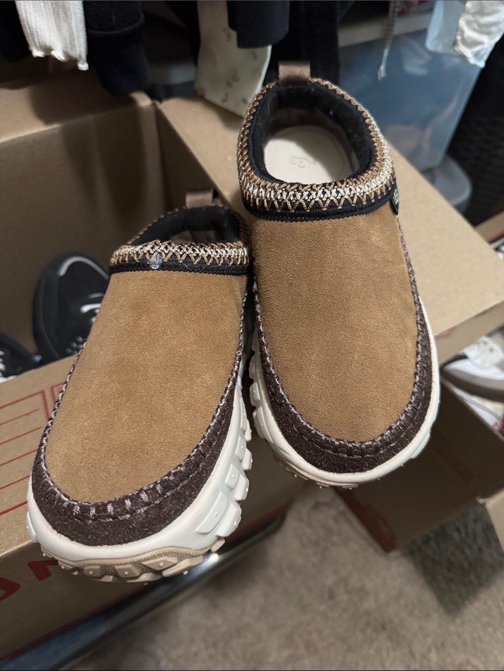 Uggs Casual Slip-On Suede Clog in Tan and Brown